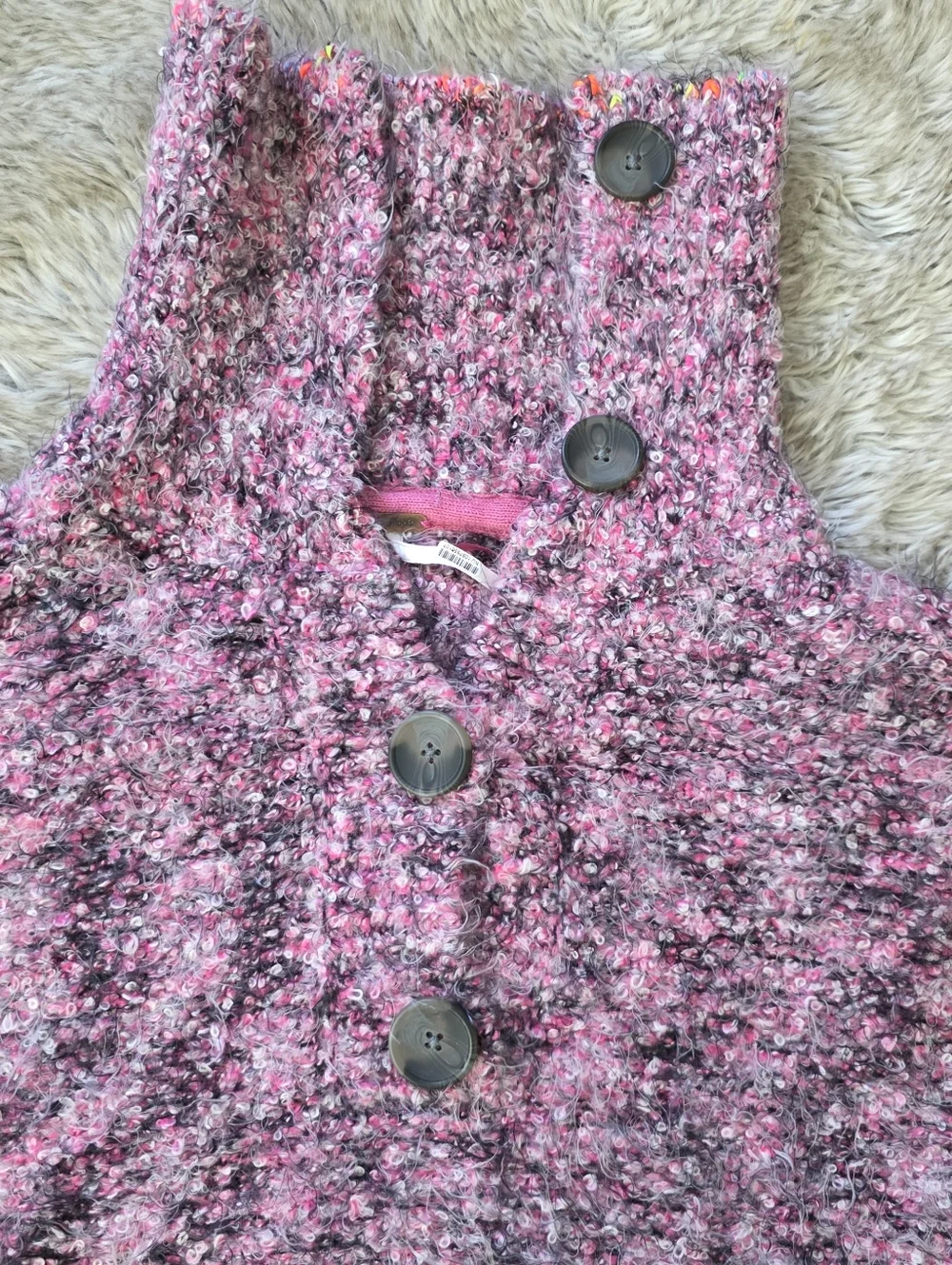 Free People Stellar Knit Pullover Pink Spacedye Half Button‎ Women's